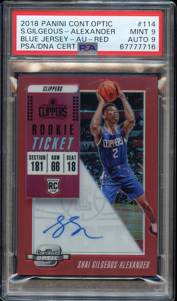 2018 Panini Contenders Optic #114 Shai Gilgeous-Alexander Red Auto /149 PSA 9/9 - Image 1 of 2