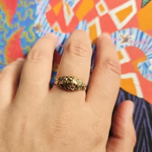 Vintage Solid 9K 9ct Gold 375 Ornate Gold Nugget Abstract Dome Ring, size 7.25 - Picture 1 of 16