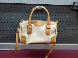 Vtg Gucci Handbag Crossbody Tan Leather Coated Canvas Has Some Wear - Picture 1 of 15