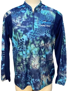 Huk Fishing Mens Blue White Camo Long Sleeve Pullover Performance Size Large - Picture 1 of 11