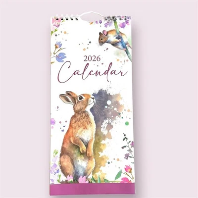 TALLON 2026 Slim Calendar Planner Spiral, Watercolor Animal Envelope Gift ( 30x14cm )