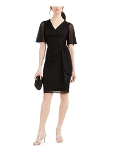 BETSY & ADAM Womens Lace Flutter V Neck Short Cocktail Sheath Dress - Picture 1 of 11