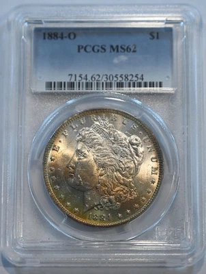 Dólar de plata 1884 O Morgan graduado PCGS ¡¡¡¡GRAN TONIFICACIÓN!!!!!!!!! Foto 1 de 4