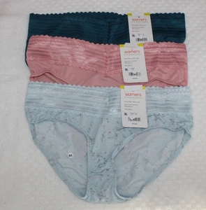 New set/3 WARNER'S no muffin top HIPSTER panties BLUE FLORAL ROSE PINK DARK TEAL - Picture 1 of 5
