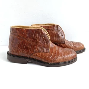 Custom Handmade Crocodile Skin Hide Stiff Brown Chukka Boot Men's Size 45 - Picture 1 of 15