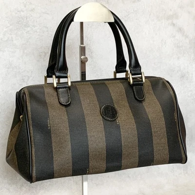 FENDI Pecan Mini Boston Purse Handbag FF Leather Brown Black Auth Unisex Used - Image 1 of 4