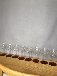 VTG Hand Blown Clear Optic Cut Crystal Cordial Glass Ruby Red Foot Floral Etch - Picture 1 of 12