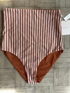 NWT Baiia Swim Bikini Bottom US 10 Women Stripes Solid Rust Reversible - Picture 1 of 9