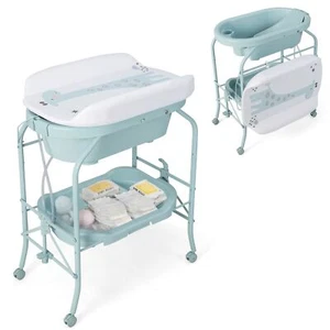 Baby Changing Table Folding Infant Diaper Changing Nursery Station-Blue - Picture 1 of 12