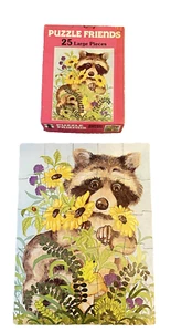 Vintage Rainbow Works Puzzle Friends Raccoon with Flowers 25 Large Pieces 1981 - Picture 1 of 23