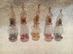 Lot of 10 Mouth blown EGYPTIAN PERFUME BOTTLES Gold Painted Pyrex Glass 4"
