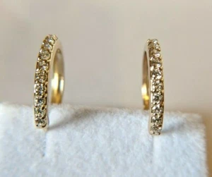 Retail $995 14K Solid Yellow Gold .25ct Natural Diamond 15mm Hoop Earrings - Picture 1 of 12