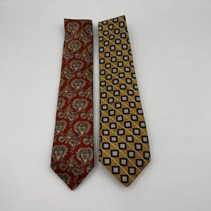 Robert Talbott 100% Silk Two Tie Bundle - Red Paisley & Gold Geometric Patterns - Picture 1 of 7