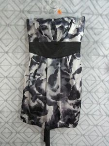 Trixxi Strapless Dress Size 7 Juniors Black Gray Back Zipper Tie Belt Pockets - Picture 1 of 3