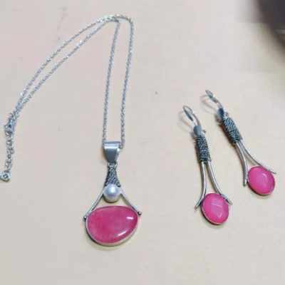 COLLAR COLGANTE PIEDRA RESINA COLOR ROSA PARA NIÑAS \MUJER JOYERÍA REGALOS Foto 1 de 3