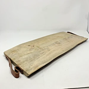 Wood Slab Live Edge Tray Leather Handles 20" x 9" x 1" Wooden Rustic Unfinished - Picture 1 of 10