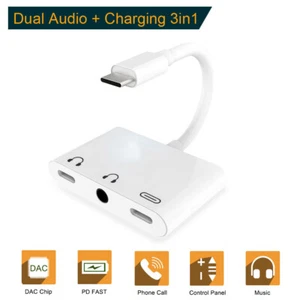 Dual Type C 3.5mm Audio Charger Call OTG Adapter for Samsung S2 Huawei P40 LG - Picture 1 of 13
