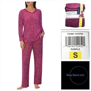 Nautica Women's Pajama set Size S top and pants Stretch Fleece Burgundy New - Picture 1 of 6