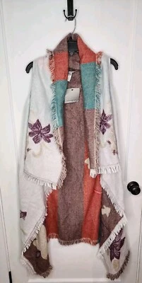 NWT Andrew Marc Sleeveless Waterfall Open Cardigan Vest One Size Floral Cream - Imagem 1 de 4