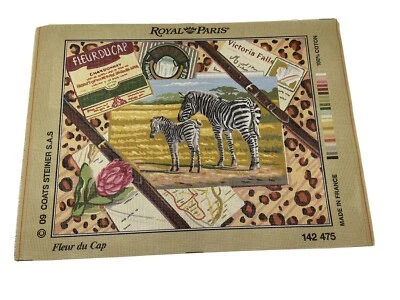 Royal Paris Needlepoint Tapestry Canvas Zebra Africa Trave 19in By 15in 10 Count - Image 1 of 4