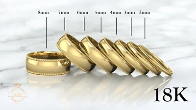 18K Yellow Solid Gold Milgrain Edge Wedding Band Ring - Comfort Fit Polished New - Image 1 of 4