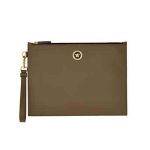 Borsa a mano Versace Medusa Head in pelle cachi con cerniera da polso pochette nuova con scatola - Foto 1 di 13