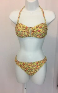GIANNI BINI 2 Piece Bikini Size Small Swim Suit Yellow Floral Bandeaux w/strap - Picture 1 of 12