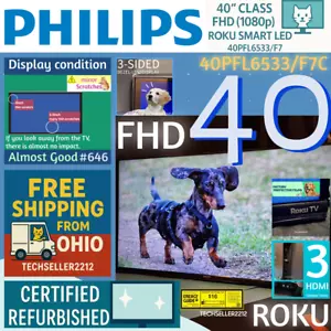 Philips 40" Class FHD (1080p) Roku Smart LED TV(40PFL6533/F7C) with Remote&Stand - Picture 1 of 23