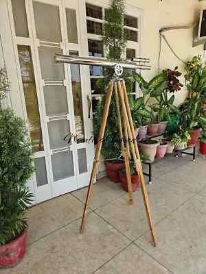 Brass Telescope Nautical Marine Spyglass with Wooden Stand Home/Office Decor - Image 1 of 4