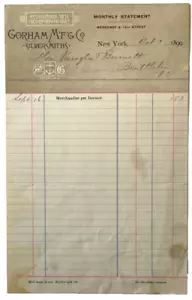 1899 Gorham Mfg Co Argentieri Billhead Dichiarazione New York - Foto 1 di 2