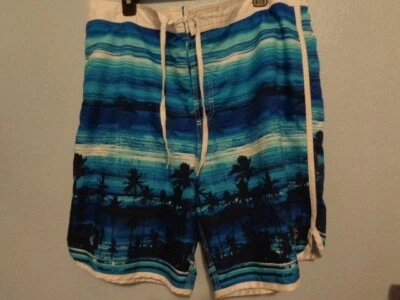 Men’s Joe Boxer Swim Trunks Board Shorts XL Pocket Blue Tropical Hawaiian - Image 1 of 4