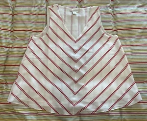 Neu ohne Etikett Cynthia Rowley rot & weiß Streifen V-Ausschnitt gefüttert ärmellos Top Shirt Gr. L - Bild 1 von 5