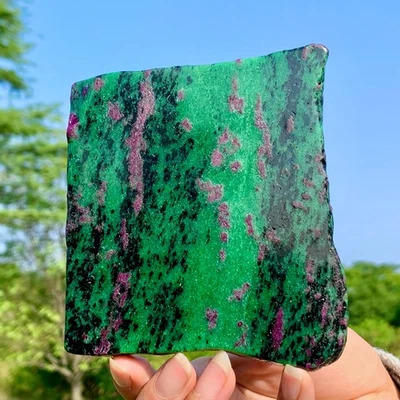 351G Natural Green Ruby Zoisite (Anylite) Druzy Slice Extra Large Gemstone - Image 1 of 4
