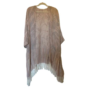 XL Soft Surroundings Cotton Blend Topper Shirt Robe Woven Gray Pink Cream Fringe - Picture 1 of 20