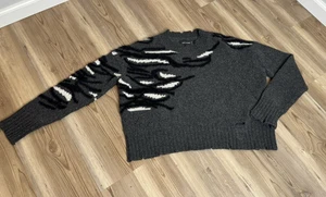 Zadig & Voltaire Starry Tiger Distressed Crop 100% Wool Sweater Womens S Small - Picture 1 of 12