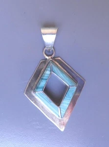 MALACHITE MODERNIST PENDANT Mexico Sterling Silver Diamond shape NEW - Picture 1 of 4