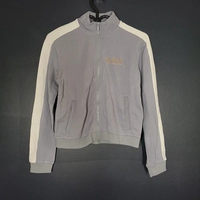Chaqueta deportiva Guess para niña cremallera completa suéter gris estrás logotipo talla 12 Foto 1 de 4