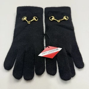 Guantes 100% Cachemira Negros Con Tono Dorado Detalles Metálicos Ligeros Elegantes - Imagen 1 de 3