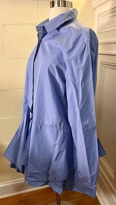 Jil Sander Blue Layered Button Up Cotton Blouse Size 44 Made In Italy - Image 1 of 4