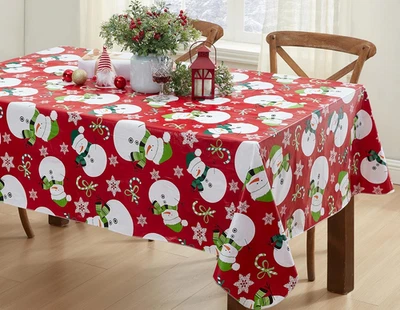 Mantel de vinilo rectangular rojo muñeco de nieve Navidad 52 X 70 pulgadas con flan Foto 1 de 4