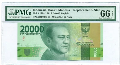 Indonesia 2016 20,000 Rupiah Replacement / Star Bank Note Gem Unc 66 EPQ PMG - Image 1 of 4