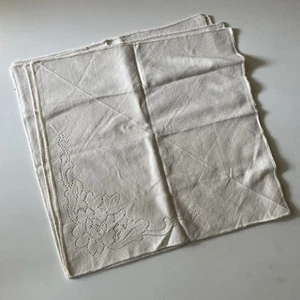 4 Cotton Floral Pointelle Napkins Natural Floral Corner Natural Vintage Square - Bild 1 von 5