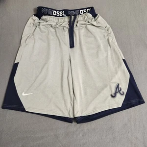 Atlanta Braves Nike BSBL Dri Fit Baseball Shorts Performance Mens XL Gray Baggy - Imagen 1 de 11