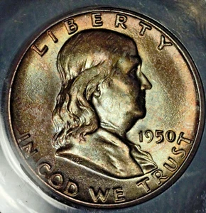 1950 Franklin Half Dollar, ANACS MS 64, Pretty Toning - Picture 1 of 3