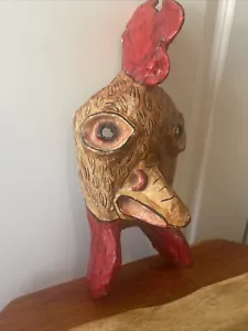 Vtg Signed Nicario Jimenez Peruvian Folk Art Rooster Chicken Mask Vintage Peru - Picture 1 of 17