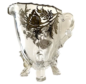 VINTAGE SILBERÜBERFANG GLASFUSS SAHNEKÄNNCHEN FLORAL BLATT DESIGN SILBER STADTFLANDER - Bild 1 von 2