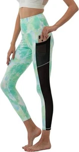 YGOODM Women Tie-Dye Tummy Control Leggings High Waist Yoga Pant-Green - Picture 1 of 7