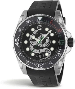 NEW Genuine GUCCI Dive 45mm King Snake Black Rubber Strap Men's Watch YA136217 - Picture 1 of 3