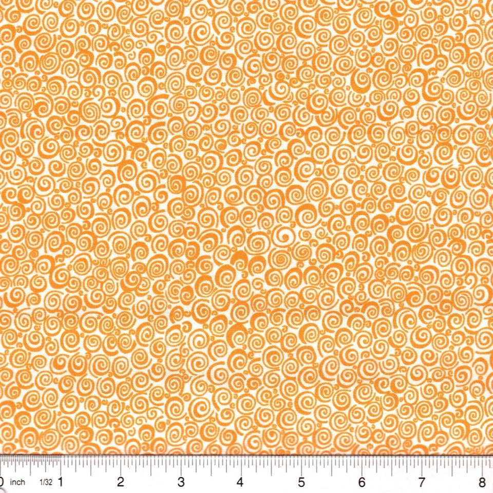 Tangerine Orange Comma Spiral Curl 100% Cotton Fabric sold by 1/4 yard from bolt - Image 1 of 1