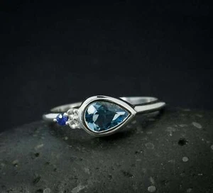 0.62ct Pear Lab-Created Blue Aquamarine Cluster Engage Ring 9ct SOLID White Gold - Picture 1 of 12